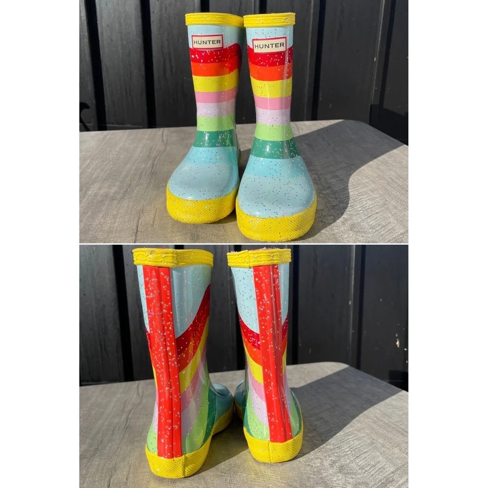 Hunter Kids First Classic Rainbow Glitter Rain Boots Multi Color Waterproof Boot